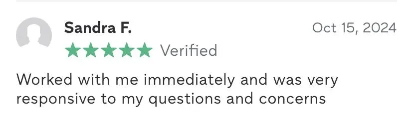 Client testimonial from Sandra F.