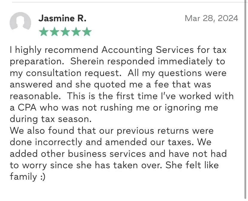 Client testimonial from Jasmine R.