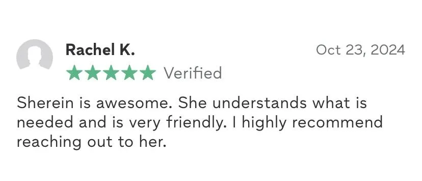 Client testimonial from Rachel K.